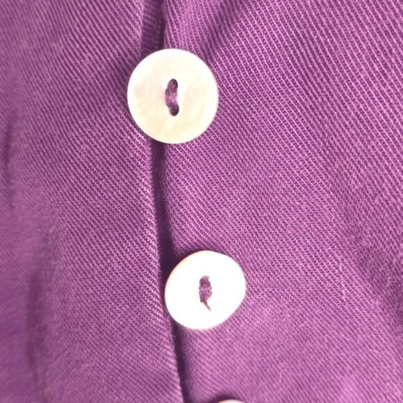 Soft Surroundings Size M Tunic Top Purple Button Front V Neck Roll Tab Sleeves - Picture 7 of 10